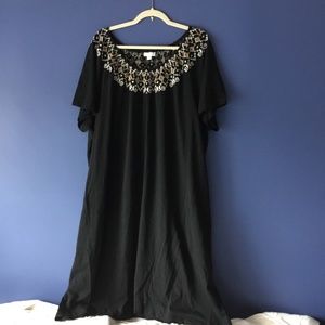 J. Jill Elastic Neck Embroidered Black Dress